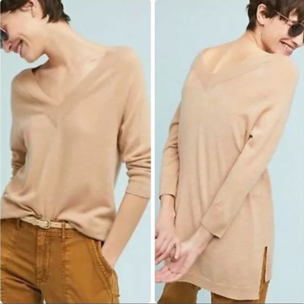 Moth Anthro XS Extra Fine Merino Wool V-back Tan